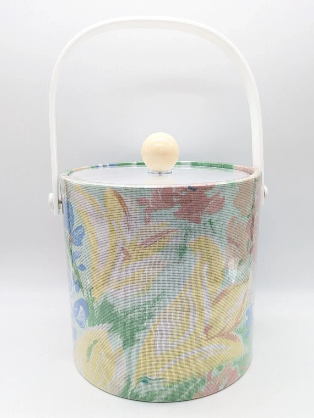 Vintage Elegance By Kraftware Pastel Floral Wooden Knob Ice Bucket